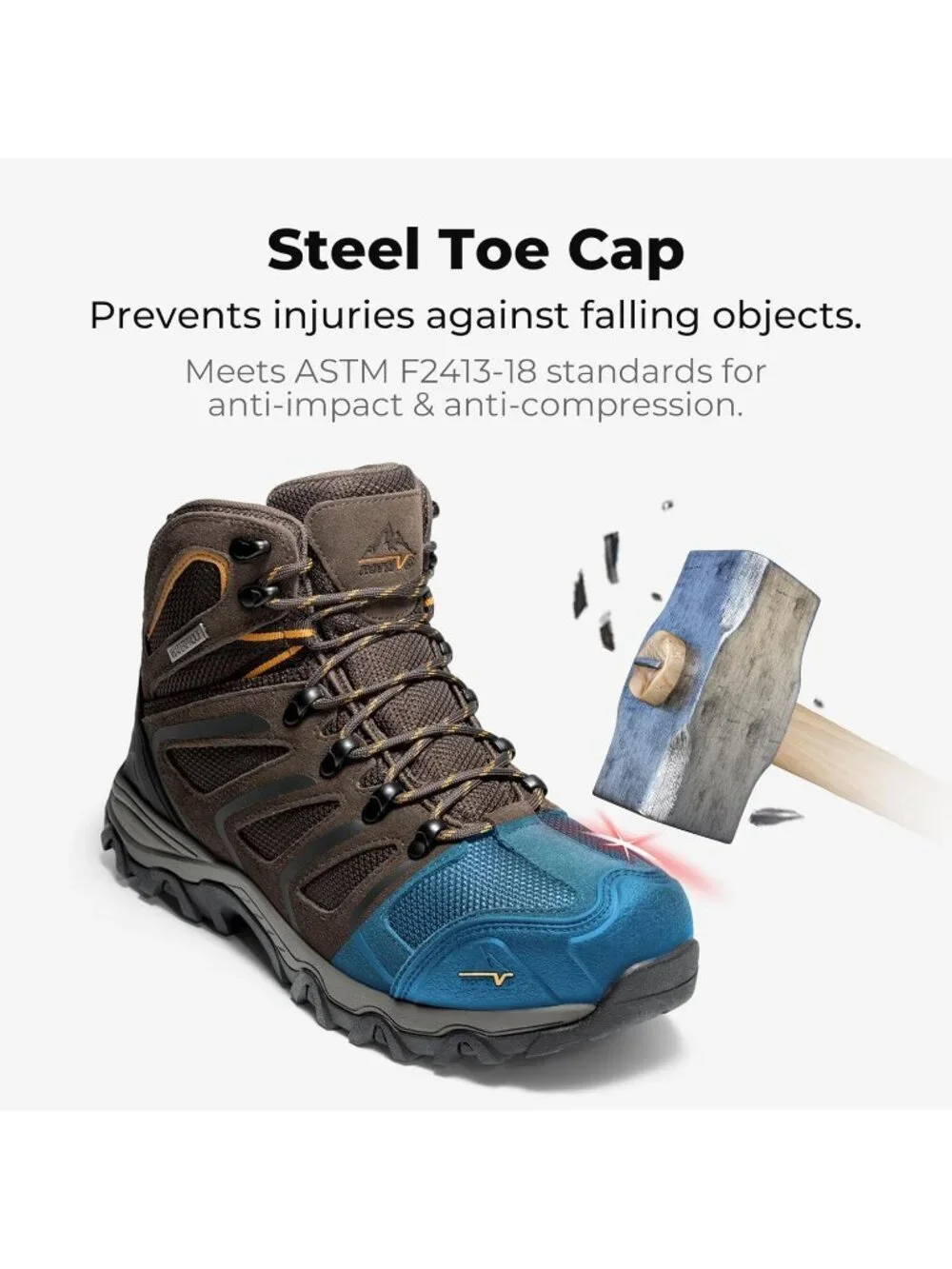 Men's Brown Waterproof Shoes Casual Mid Top Steel Toe Non Slip Hiking Boots